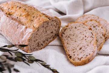 Whole wheat bread with seeds close up