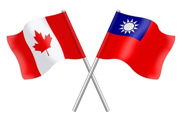 3D illustration flags of Canada and Taiwan isolated on a white background		