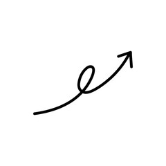 Hand drawn curly arrow vector icon isolated white background