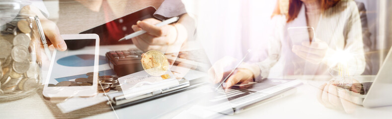 Business man using credit card and calculator for shopping online ,selective focus.