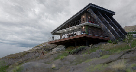Fototapeta na wymiar Ruhiges Panoramahotel in den Bergen