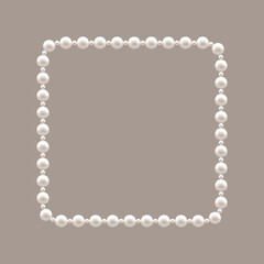 Pearl Square Photo Frame. Isolated Elegant Frame for Wedding Invitations and Romantic Celebrations. Luxury Frame for Princess. Color Realistic Fashion style. Vector illustration for Decorative Design