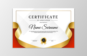 Red and gold certificate border template. For appreciation, business and education needs