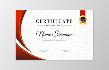Red and gold certificate border template. For appreciation, business and education needs