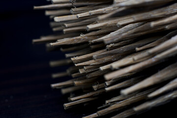 selective focus of bamboo sticks, which are usually used for food skewers