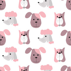 Cartoon dog heads. Animal pattern. Vector illustration isolated on white background. For kids, prints, posters, apparel, packaging, brochures and covers.