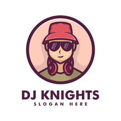 Vector Logo Illustration Disk Jockey Mascot Cartoon Style.