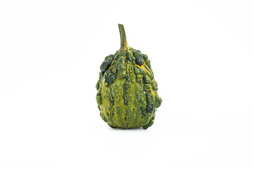 Isolated decorative small pumpkin, green color on a white background. cut object
