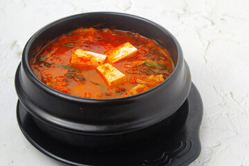 Freshly cooked Korean food called Kimchi Jjigae