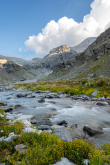 Fototapeta na wymiar Torrent de montagne dans le vallon d'Ambin dans le massif de la Vanoise dans les Alpes en France en été