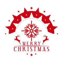 Merry Christmas -  post stamp design. Xmas decorative element for handmade gifts. Vector illustration on white background.