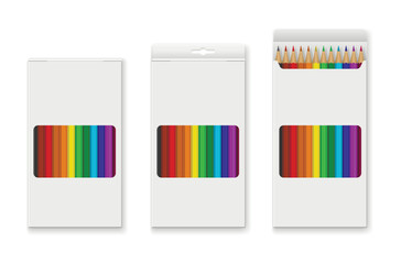 Set of 12 colored pencils in box. Mock up pencil. 