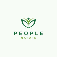 Green leaf people  logo design template flat vector illustration 