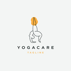 Yoga care line logo design template flat vector