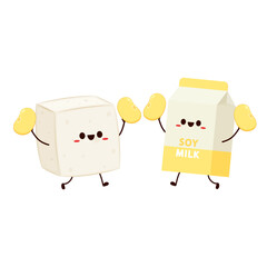 Tofu and Soy milk character design. wallpaper. free space for text. poster. Tofu and Soy milk mascot.