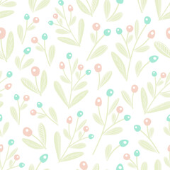 Seamless pattern with wildflowers pastel background