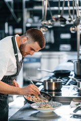 Busy at work. Chef is on the kitchen preparing food