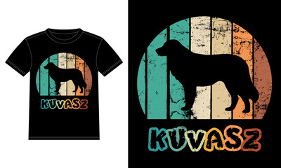 Funny Kuvasz Retro Vintage Sunset T-shirt Design template, Kuvasz Board, Car Window Sticker, POD, cover, Isolated white background, Silhouette Gift for Kuvasz Lover
