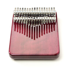 Top view wooden african instrument Kalimba musical isolated on white background. play on hands and...