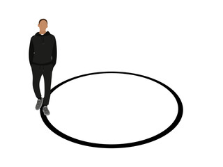 Male character walks in a circle on a white background