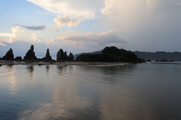 Japanese nature : Hashigui-iwa Rocks on the seashore of Kushimoto-cho Town in Higashimuro-gun...