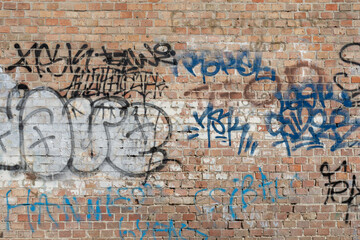 Brick garage with graffiti