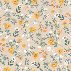 Yellow flower with green lesf seamless pattern