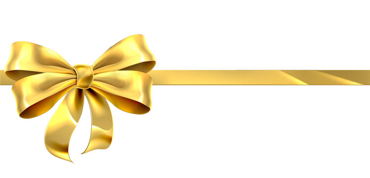 Christmas, Birthday Or Other Gift Gold Golden Ribbon And Bow Wrapping Background
