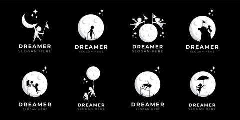 Child dream logo design illustration collection - Dream Logo - reach dream - banner icon - obrazy, fototapety, plakaty
