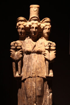 Antalya, Turkey - August 6, 2022: Marble Statue of Hecate, chief goddess presiding over magic and spells in Archaelogical Museum of Antalya