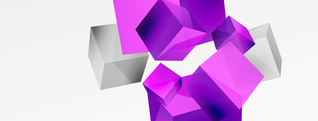 3d vector abstract background. Flying cubes composition. Trendy techno business template for wallpaper, banner, background or landing