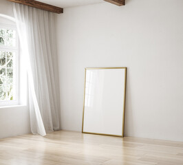 Frame mockup in empty interior background, 3d render