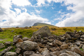National Park Lake District, Helvellyn Hills, view while climbing Lake Thirlmere and Red Tarm, crossing Striding Edge and Swirral Edge during fog, 2022.