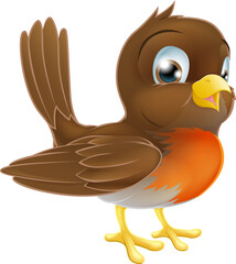 Drawing of a cute cartoon Robin bird standing