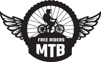 Mountain biker. A free rider. MTB logo, emblem. Vector illustration.