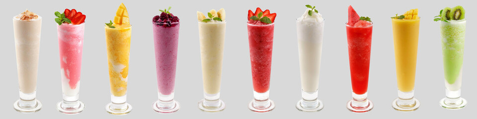 collage of delicious fruit smoothie drinks.