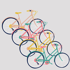 Simple bikes vector illustration. Bicycles in trendy colors. - obrazy, fototapety, plakaty