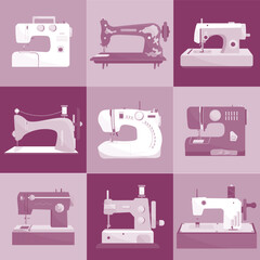 Flat vector illustration of sew machine icons