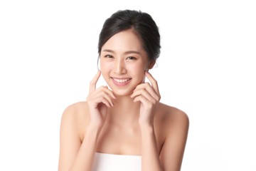 Beautiful young asian woman with clean fresh skin on white background, Face care, Facial treatment, Cosmetology, beauty and spa, Asian women portrait.