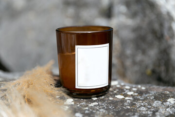 Brown candle mockup with the label, add your own logo or text