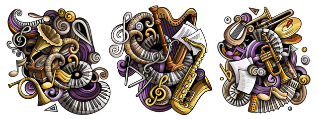 classical music cartoon vector doodle designs set