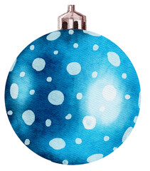 Blue Christmas ball ornaments watercolor art painting