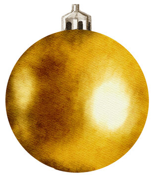 Gold Christmas ball ornaments watercolor art painting