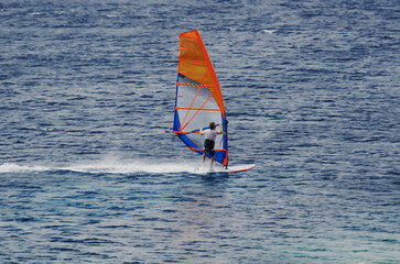 Windsurfing in the blue sea