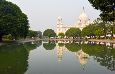 Kolkata, West Bengal  India - 12 29 2021: Victoria Memorial  view  from lake side a masterpiece of British architecture and sculpture.