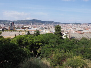 Panoramic cityscape of european Barcelona city in Spain