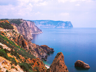 Beautiful landscape seacost with rocks at the sunny day