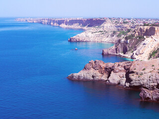 Beautiful landscape seacost with rocks at the sunny day