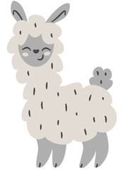 Children's vector illustration. Cute alpaca smiling. White llama.
