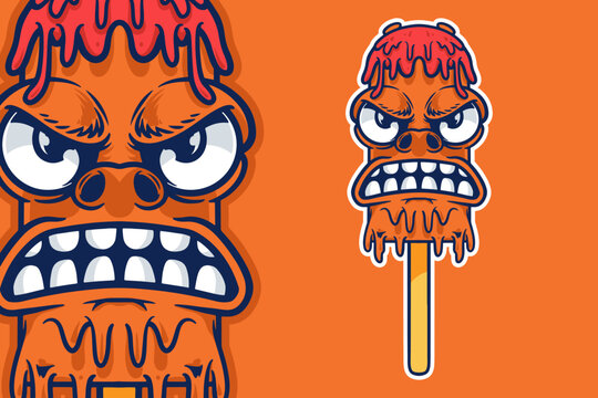 angry ice cream mascot vector illustration cartoon style